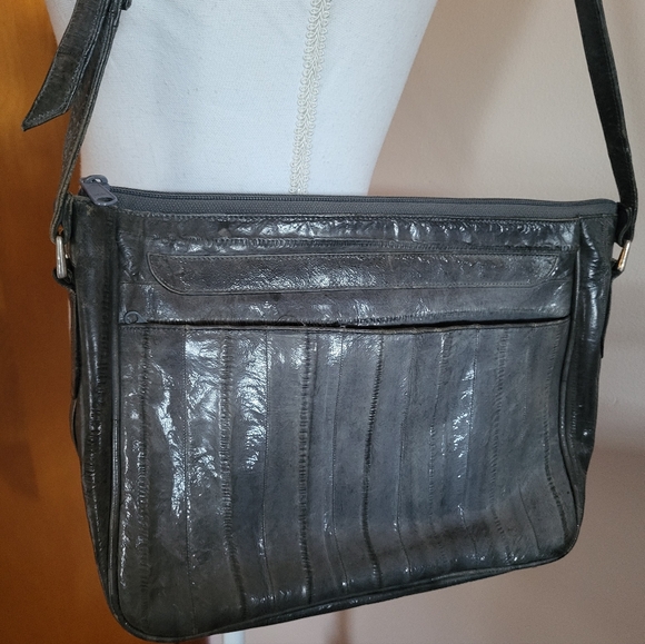 Vintage Gray Eel Skin Leather Shoulder Bag 1980s main image 9